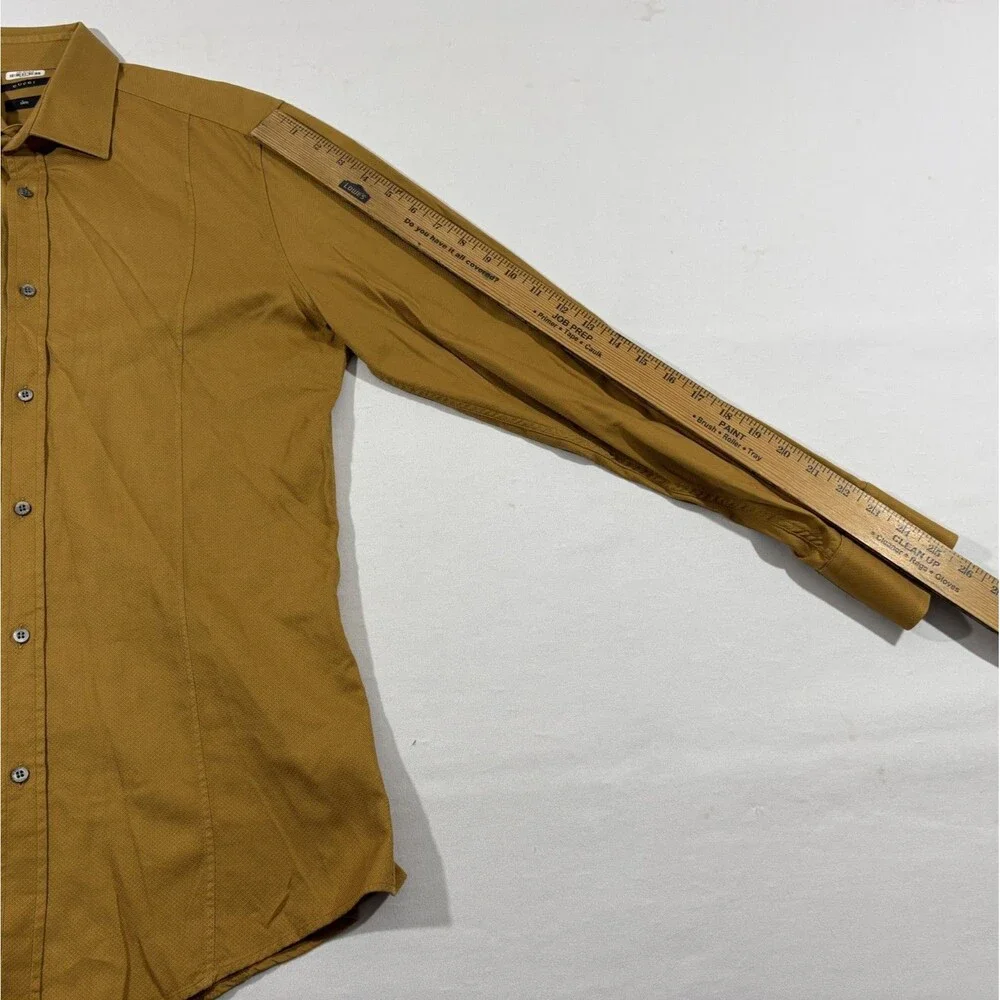 Gucci Mens Yellow Gold Long Sleeve Button Shirt Casual Cotton Sz 39 Italy Stain